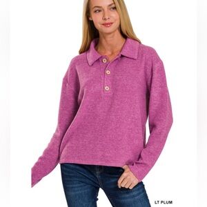 Zenana BRUSHED MELANGE HACCI COLLARED SWEATER